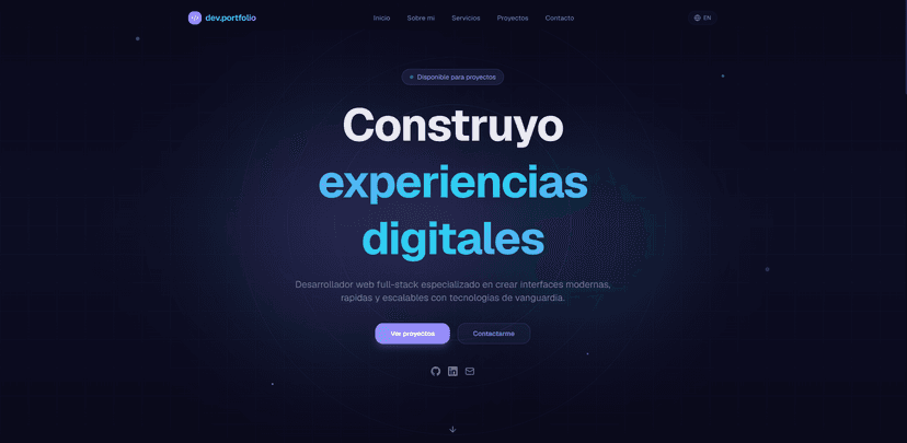 dev.portfolio - Portafolio web de desarrollo web construido con Next.js 16, mostrando experiencias digitales modernas y escalables.