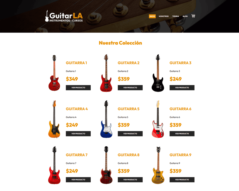 Guitar LA - Proyecto e-commerce de guitarras desarrollado como práctica avanzada, enfocado en experiencia de usuario y estructura de tienda online.