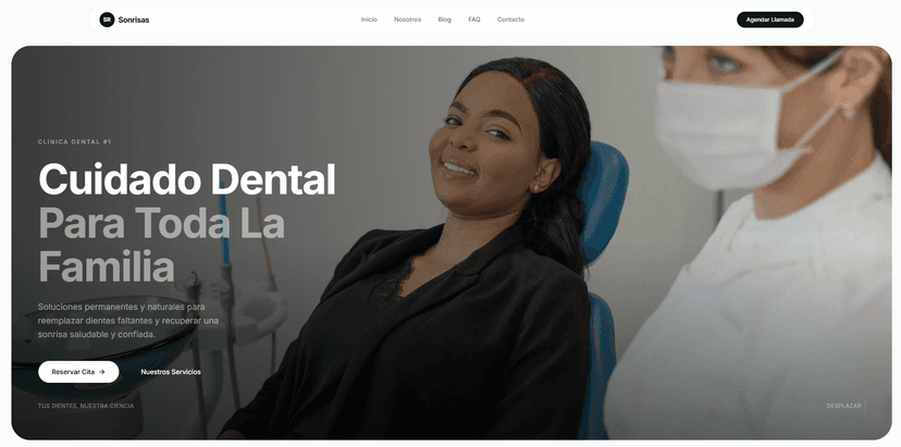 Plantilla Odontología - Plantilla propia para clínicas odontológicas con diseño moderno, blog, testimonios y sistema de agendamiento de citas.