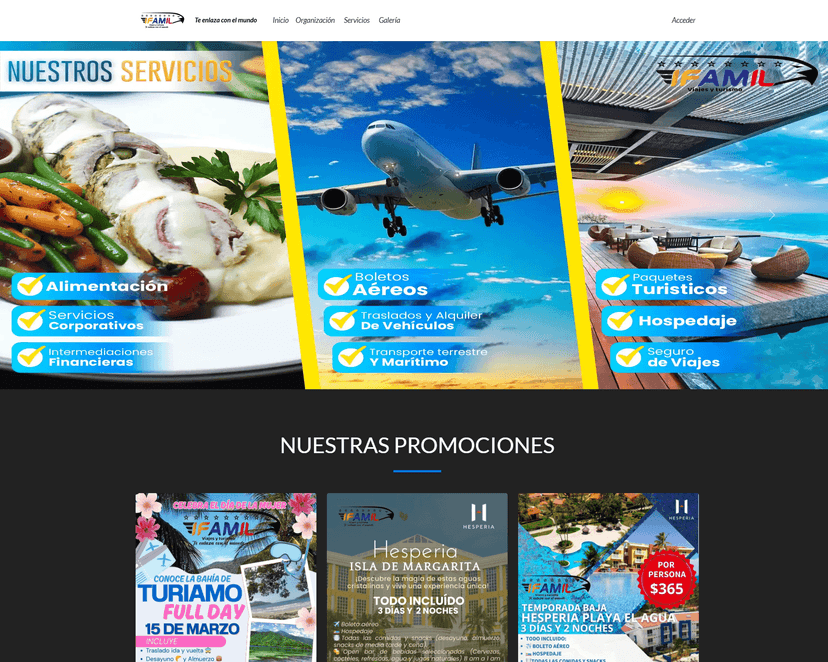 Viajes IFAMIL - Web institucional de Viajes IFAMIL, agencia turística, diseñada para mostrar sus servicios y brindar confianza a clientes y afiliados.
