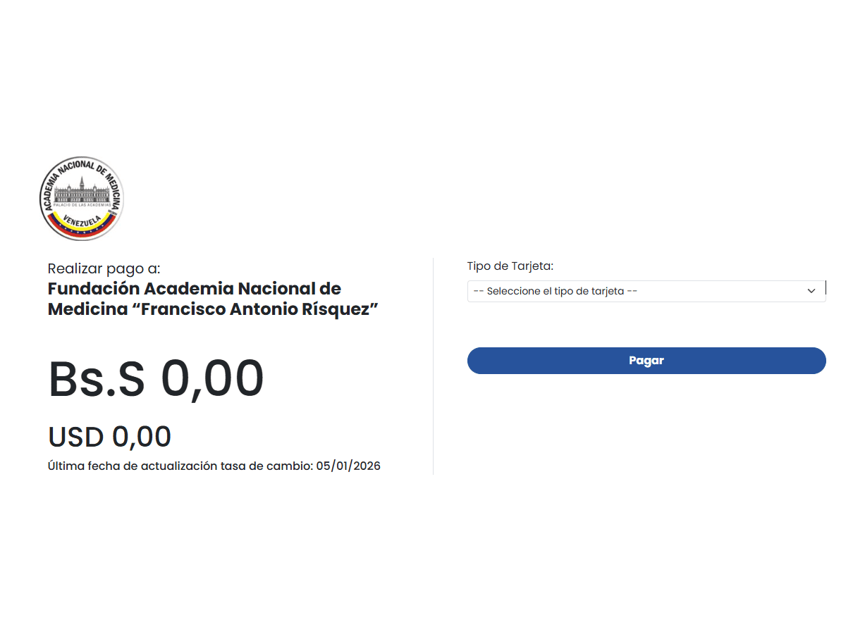 Pasarela de Donaciones Virtual POS - Fundación Academia Nacional de Medicina "Francisco Antonio Rísquez" - Pasarela de pagos Virtual POS desarrollada para recibir donaciones en línea de forma segura y confiable para la Fundación Academia Nacional de Medicina.
